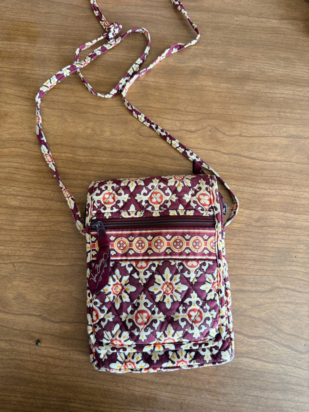 Vera Bradley Burgundy and Cream Quilted Crossbody with Floral Medallions